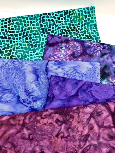 Assorted 5 YARDS Batik Green Blue Purple Maroon Marbled Watercolors Batik Cotton Batik Fabric Five 1 Yards A97