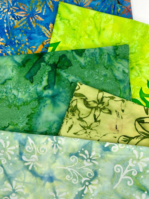 Assorted 5 YARDS Batik Green Blue Yellow Marbled Watercolors Batik Cotton Batik Fabric Five 1 Yards A113