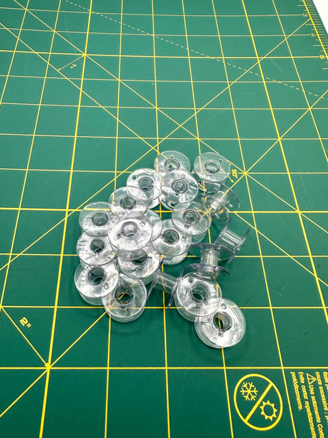 TTF Notions Class 15 Clear Plastic Bobbins Babylock Brother Janome Singer Bobbin Set of 20