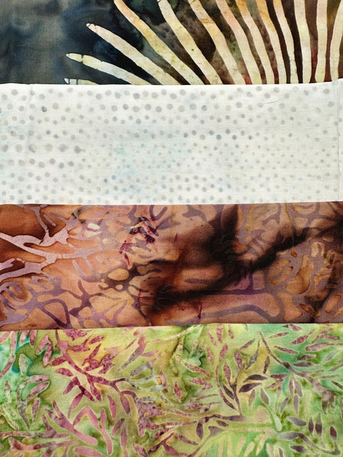 Assorted Batik 4 Half Yards Stash Builder Green Brown White Beige Leafy Marbled Batik Cotton Batik Fabric 2 Total Yards A44