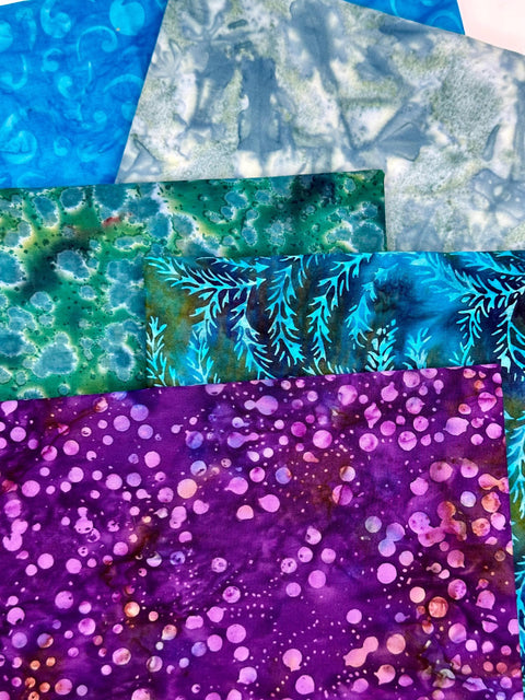 Assorted 5 YARDS Batik Green Blue Turquoise Aqua Purple Marbled Watercolors Batik Cotton Batik Fabric Five 1 Yards A111
