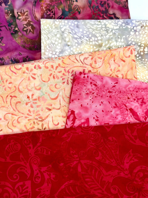 Assorted 5 YARDS Batik Medium Red Orange Pink Marbled Watercolors Batik Cotton Batik Fabric Five 1 Yards A112