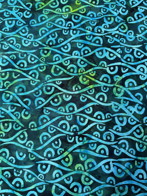 4 YARDS Anthology Batik Medium Turquoise Blue Aqua Green Swirls Marbled Watercolors Batik Cotton Fabric 4 Yard