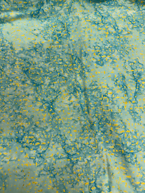 4 YARDS Anthology Batik Medium Turquoise Aqua Blue Yellow Marbled Watercolors Batik Cotton Fabric 4 Yard