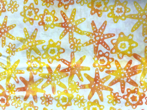 4 YARDS Anthology Batik Orange Yellow Starfish Marbled Watercolors Batik Cotton Fabric 4 Yard