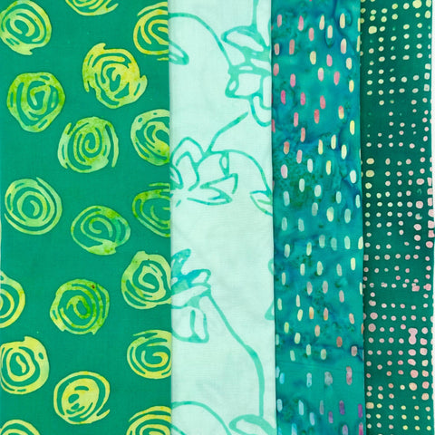 Assorted Batik 4 Half Yards Green Turquoise Teal Rainbow Stash Builder Marbled Batik Cotton Batik Fabric 2 Total Yards A67
