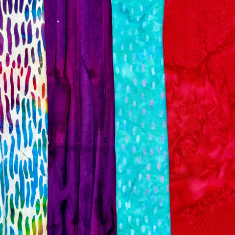 Assorted Batik 4 Half Yards Purple Aqua Red Rainbow Blue Stash Builder Marbled Batik Cotton Batik Fabric 2 Total Yards A74