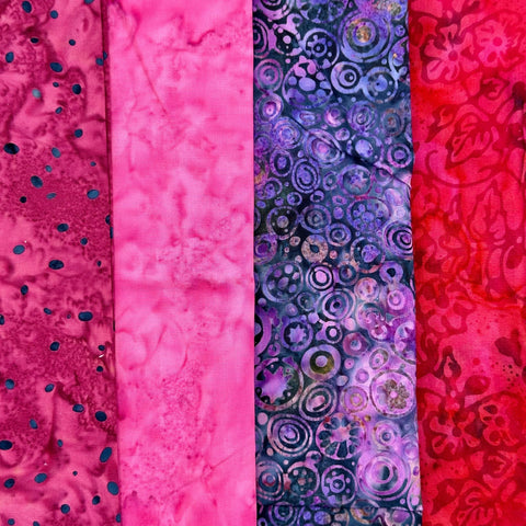 Assorted Batik 4 Half Yards Pink Purple Red Stash Builder Marbled Batik Cotton Batik Fabric 2 Total Yards A76