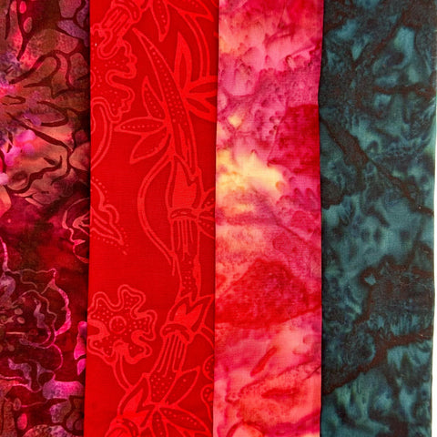 Assorted Batik 4 Half Yards Black Red Pink Stash Builder Marbled Batik Cotton Batik Fabric 2 Total Yards A81