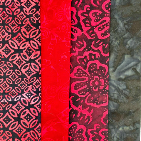 Assorted Batik 4 Half Yards Black Red Charcoal Gray Grey Purple Stash Builder Marbled Batik Cotton Batik Fabric 2 Total Yards A84