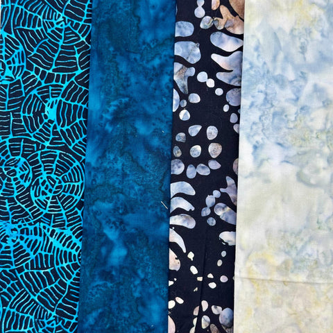 Assorted Batik 4 Half Yards Navy Blue Cream Gray Stash Builder Marbled Batik Cotton Batik Fabric 2 Total Yards A87