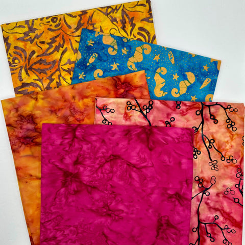 Assorted 5 YARDS Pink Turquoise Yellow Orange Batik Marbled Watercolors Batik Cotton Batik Fabric Five 1 Yards A118