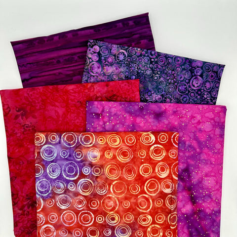 Assorted 5 YARDS Batik Pink Red Purple Orange Eggplant Grape Marbled Watercolors Batik Cotton Batik Fabric Five 1 Yards A119