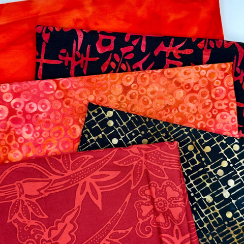 Assorted 5 YARDS Batik Red Black Pink Orange Marbled Watercolors Batik Cotton Batik Fabric Five 1 Yards A120