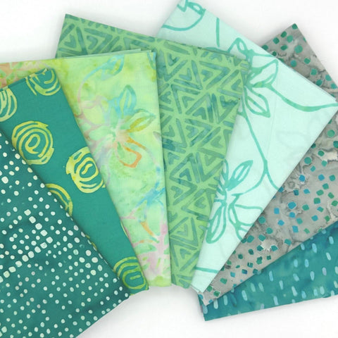 Anthology 7 Piece 17 Inch Batik Green Turquoise Stash Builder Pieces 17x42 Inch Quilting Fabric