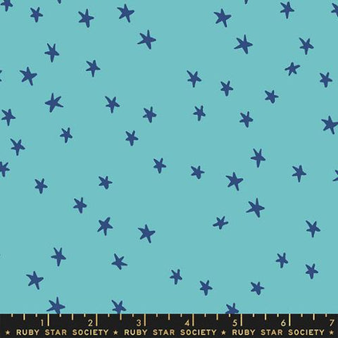 BTY NEW Moda Ruby Star Society RSS Starry Navy Stars on Turquoise Teal Blue Cream Alexia Abegg Cotton Fabric Yard RS4109-43
