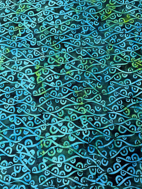 4 YARDS Anthology Batik Medium Turquoise Blue Aqua Green Swirls Marbled Watercolors Batik Cotton Fabric 4 Yard
