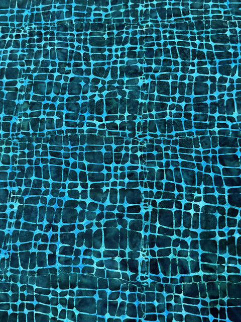 4 YARDS Anthology Batik Medium Turquoise Blue Aqua Green Net Marbled Watercolors Batik Cotton Fabric 4 Yard