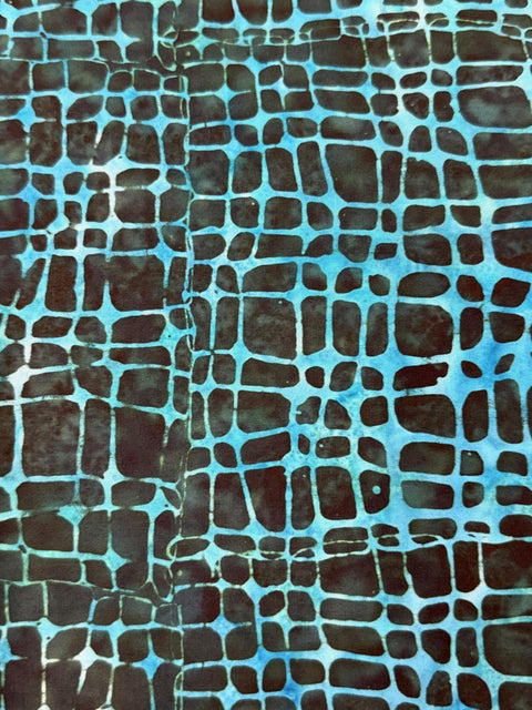 4 YARDS Anthology Batik Medium Turquoise Blue Aqua Green Net Marbled Watercolors Batik Cotton Fabric 4 Yard
