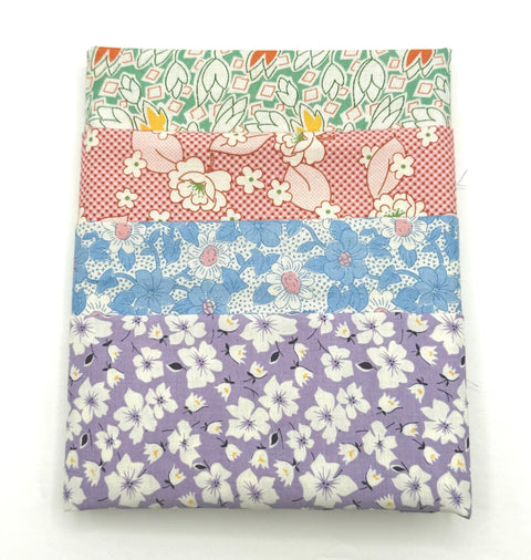 30s Reproduction OOP Marcus and Various Makers Reproduction Fat Quarters Pink Blue Green Purple Floral Fabric 4 FQ Fat Quarter Bundle G18