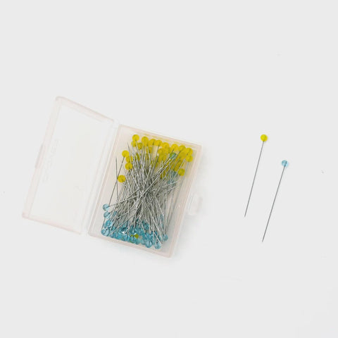 Clover Fine Patchwork Quilting Pins 100 Pack Glass Head No Melt Blue Yellow CLO2507