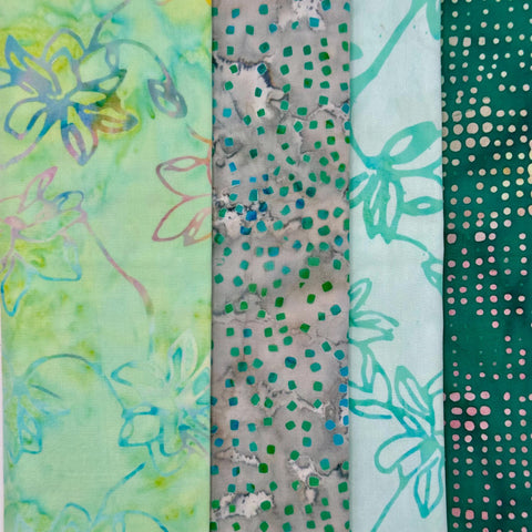 Assorted Batik 4 Half Yards Green Gray Turquoise Stash Builder Marbled Batik Cotton Batik Fabric 2 Total Yards A68