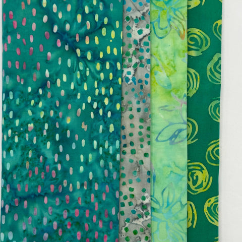 Assorted Batik 4 Half Yards Green Turquoise Teal Gray Grey Rainbow Stash Builder Marbled Batik Cotton Batik Fabric 2 Total Yards A69