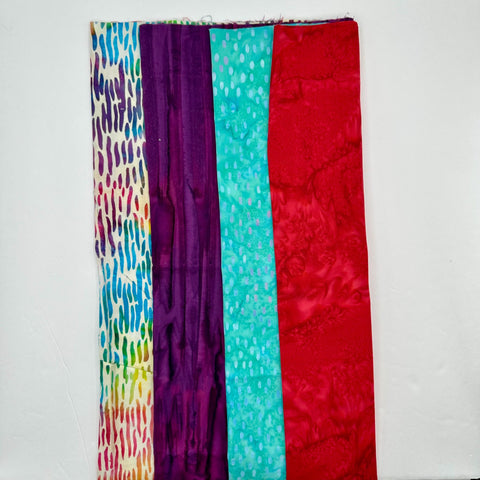 Assorted Batik 4 Half Yards Purple Aqua Red Rainbow Blue Stash Builder Marbled Batik Cotton Batik Fabric 2 Total Yards A74