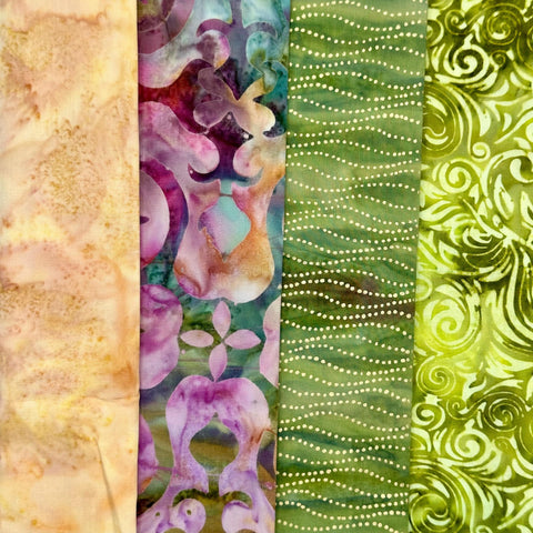 Assorted Batik 4 Half Yards Peach Orange Green Yellow Purple Stash Builder Marbled Batik Cotton Batik Fabric 2 Total Yards A83