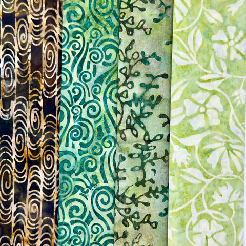 Assorted Batik 4 Half Yards Green Brown Leafy Floral Stash Builder Marbled Batik Cotton Batik Fabric 2 Total Yards A86