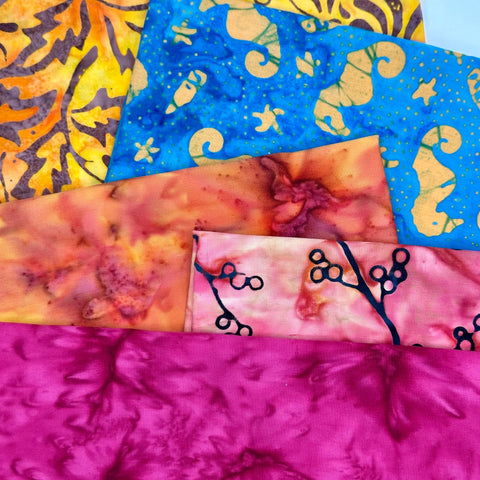 Assorted 5 YARDS Pink Turquoise Yellow Orange Batik Marbled Watercolors Batik Cotton Batik Fabric Five 1 Yards A118