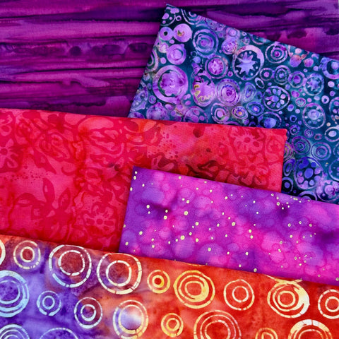 Assorted 5 YARDS Batik Pink Red Purple Orange Eggplant Grape Marbled Watercolors Batik Cotton Batik Fabric Five 1 Yards A119