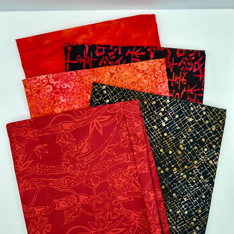 Assorted 5 YARDS Batik Red Black Pink Orange Marbled Watercolors Batik Cotton Batik Fabric Five 1 Yards A120