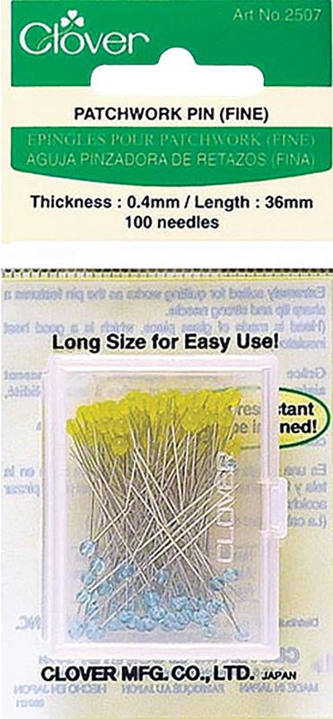 Clover Fine Patchwork Quilting Pins 100 Pack Glass Head No Melt Blue Yellow CLO2507