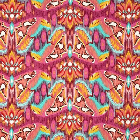 OOP FreeSpirit Tula Pink Eden 2015 Atlas Tourmaline Pink Orange Teal Abstract Moth Cotton Blender Fabric Yard RARE PWTP070