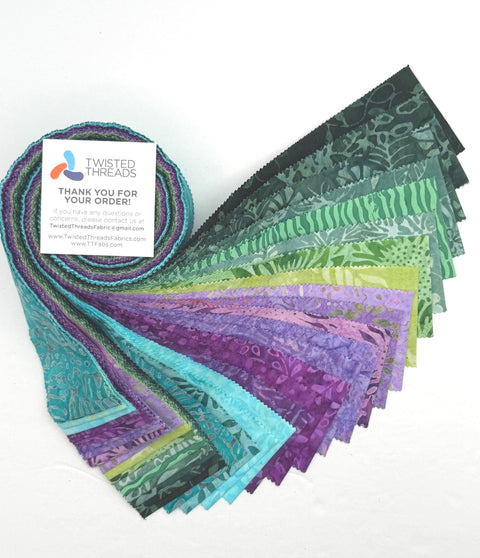 Java Batiks Purple Green Turquoise Blue Batik Jelly Roll 40 2.5 Inch Fabric Strips ST-MASJAB-TUL