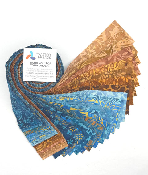 Java Batiks Ocean Front Blue Brown Sand Batik Jelly Roll 40 2.5 Inch Fabric Strips ST-MASJAB-OCE