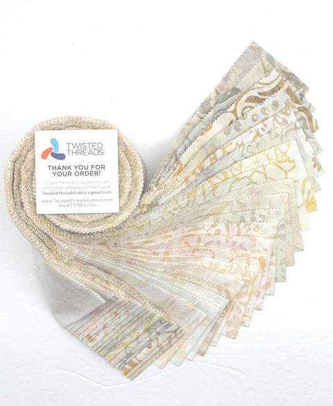 Java Batiks Tan Beige Cream Batik Jelly Roll 40 2.5 Inch Fabric Strips ST-MASJAB-PIL2