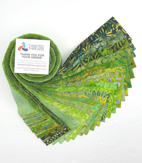 Java Batiks Bright Lime Green Batik Jelly Roll 40 2.5 Inch Fabric Strips ST-MASJAB-BRG