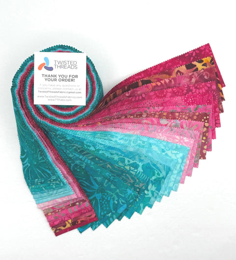 Java Batiks Valentine Pink Turquoise Blue Batik Jelly Roll 40 2.5 Inch Fabric Strips ST-MASJAB-VAL