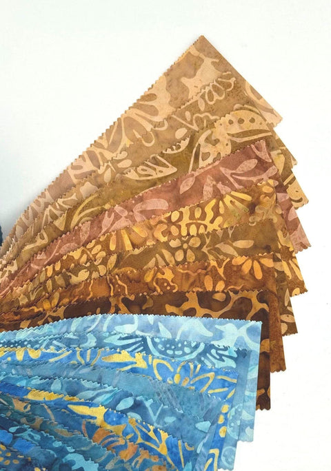 Java Batiks Ocean Beach Blue Brown Sand Batik Layer Cake 10 x 10 Inch Square 42 Fabric Squares SQ-MASJAB-OCE