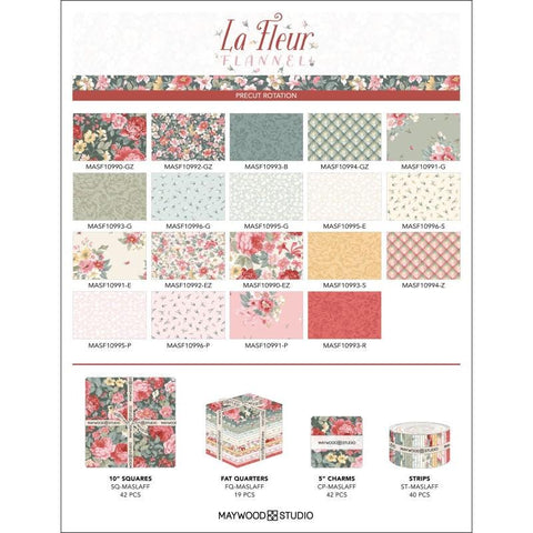 LA FLEUR Floral Maywood Woolies Flannel Pink Yellow Blue Green Cotton Flannel 40 2.5 inch Strips Flannel Fabric Jelly Roll