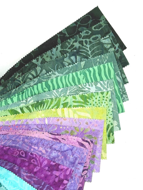Java Batiks Purple Green Turquoise Blue Batik Jelly Roll 40 2.5 Inch Fabric Strips ST-MASJAB-TUL