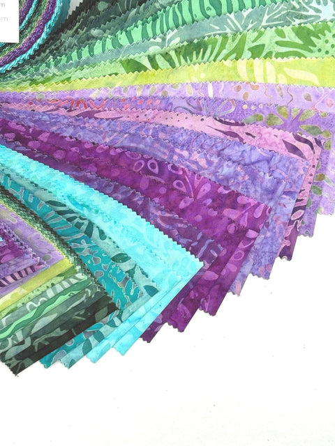 Java Batiks Purple Green Turquoise Blue Batik Jelly Roll 40 2.5 Inch Fabric Strips ST-MASJAB-TUL