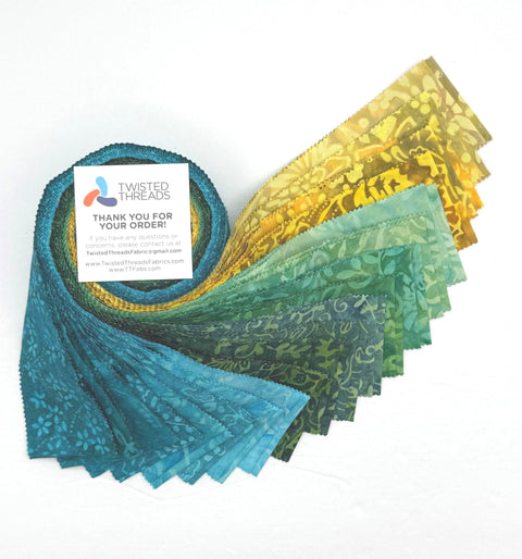 Java Batiks Mermaid Turquoise Blue Green Gold Batik Jelly Roll 40 2.5 Inch Fabric Strips ST-MASJAB-MER