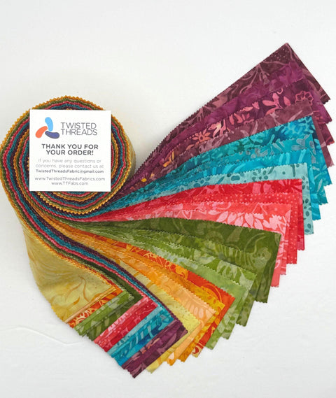 Java Batiks Sunset Purple Turquoise Blue Red Green Gold Batik Jelly Roll 40 2.5 Inch Fabric Strips ST-MASJAB-SUN