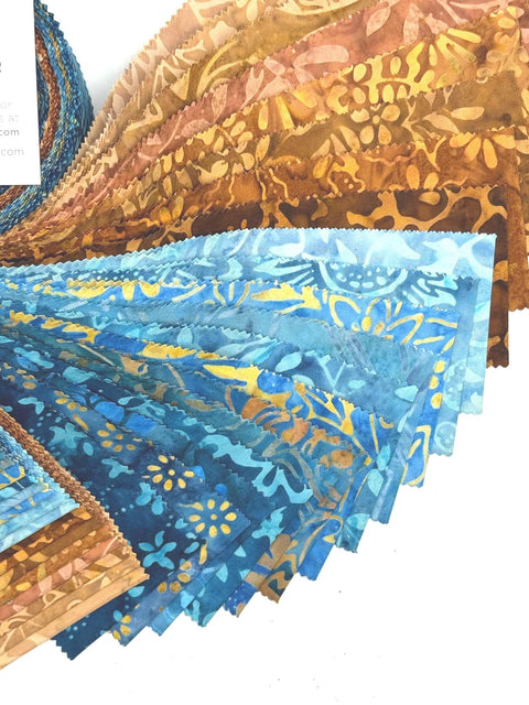 Java Batiks Ocean Front Blue Brown Sand Batik Jelly Roll 40 2.5 Inch Fabric Strips ST-MASJAB-OCE