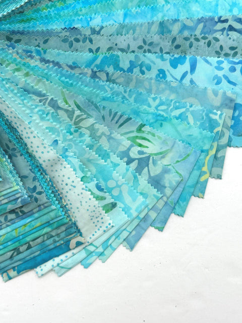 Java Batiks Soft Turquoise Blue Batik Jelly Roll 40 2.5 Inch Fabric Strips ST-MASJAB-SOT2