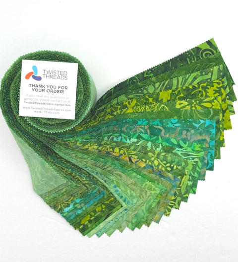 Java Batiks Green Batik Jelly Roll 40 2.5 Inch Fabric Strips ST-MASJAB-GRE2
