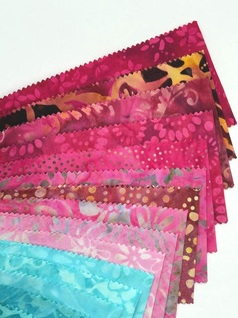 Java Batiks Valentine Pink Turquoise Blue Batik Jelly Roll 40 2.5 Inch Fabric Strips ST-MASJAB-VAL
